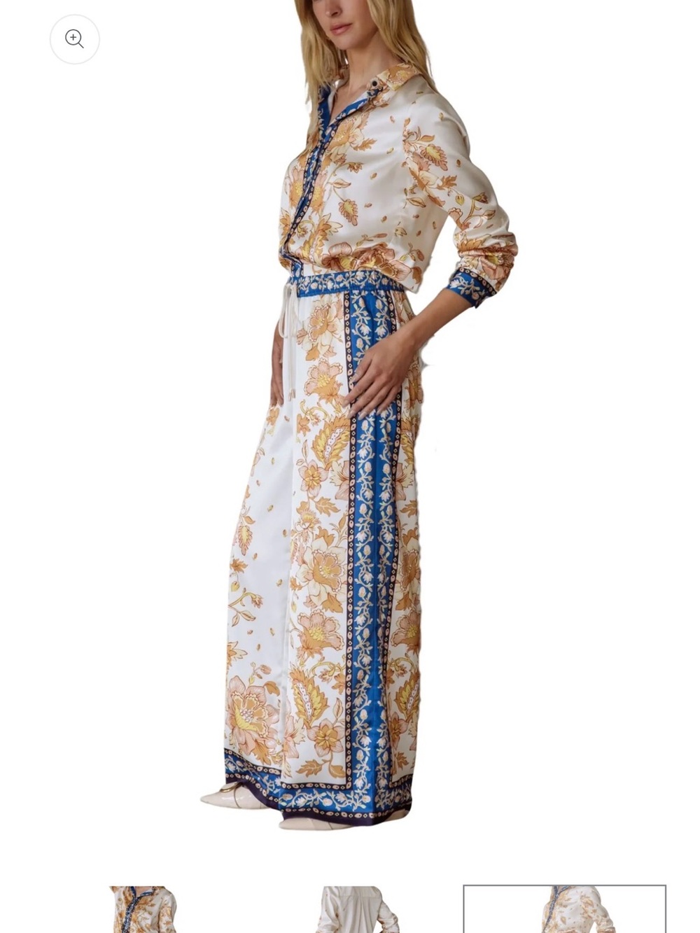 Skies Are Blue White Maxi Dress with Blue and Gold Floral Border